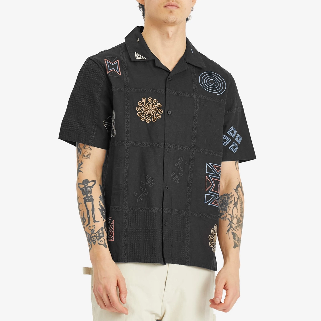 Wax London Men's Didcot Doodle Embroidery Vacation Shirt Navy/Multi